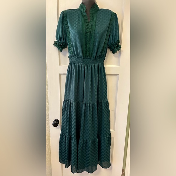 Emerald Green Polka Dot and Lace Maxi Dress by Max Studio - Picture 4 of 14